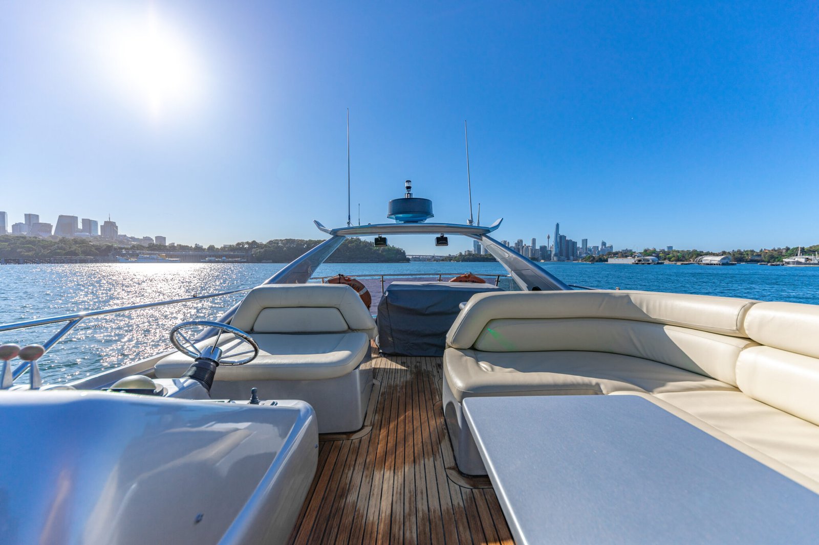 Rear seating area facing the sea on board of MV Sunseeker