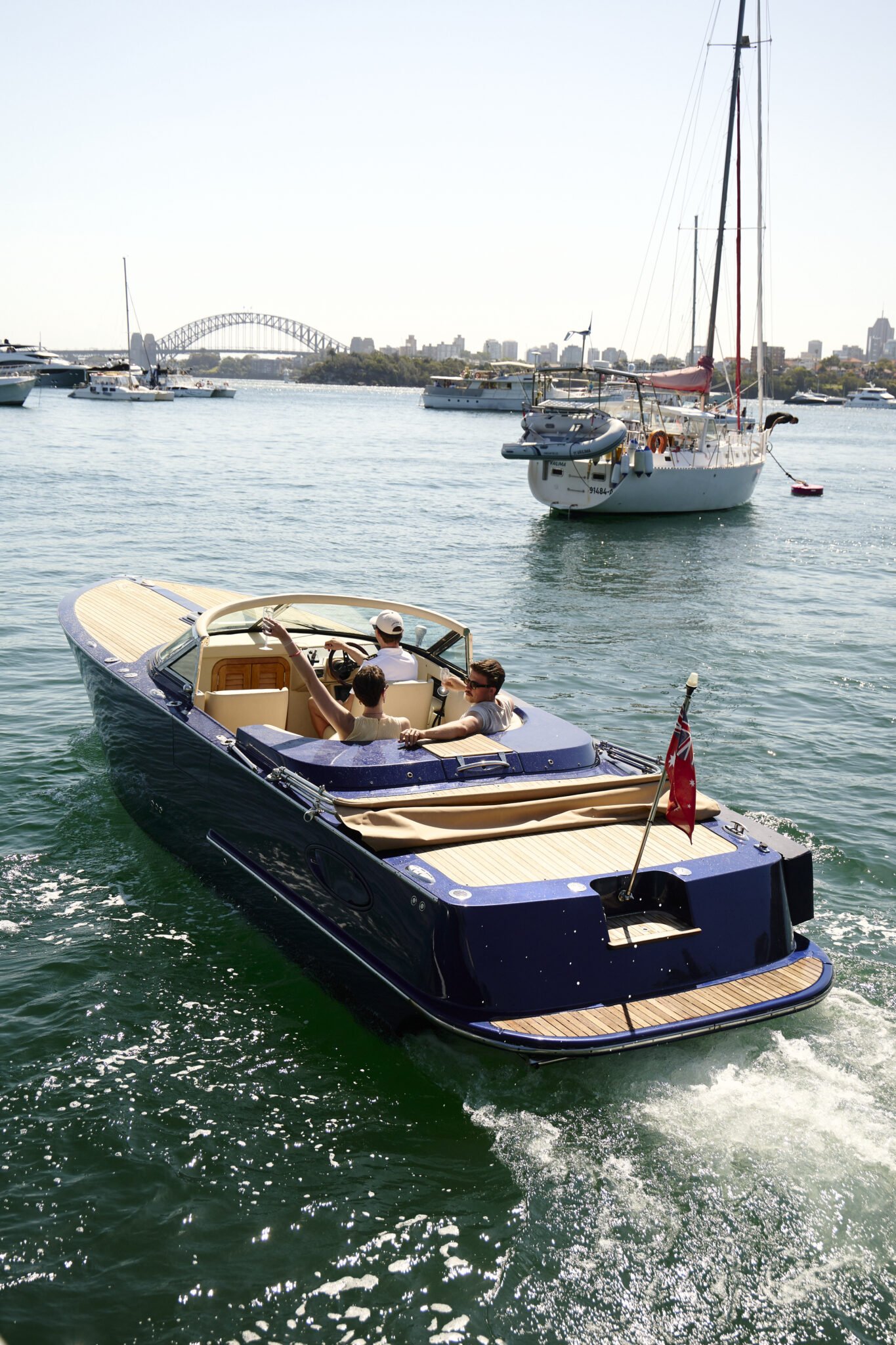 MV Aquamajestic cruising towards Sydney Harbour Bridge.
